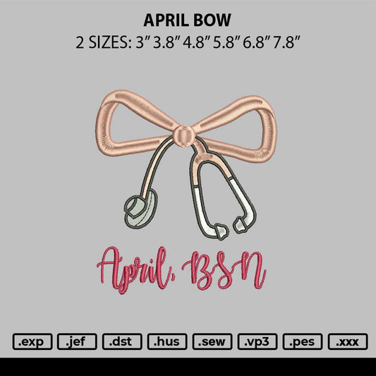 April Bow Embroidery File 6 sizes