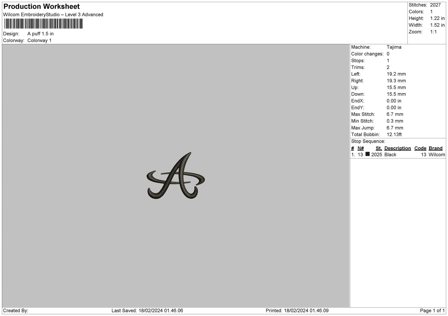 A Puff Embroidery File 6 sizes