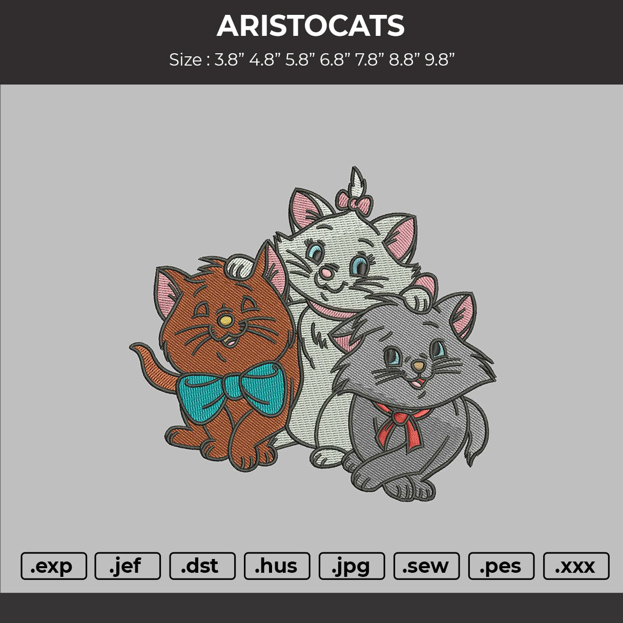 Aristocats Embroidery File 6 sizes