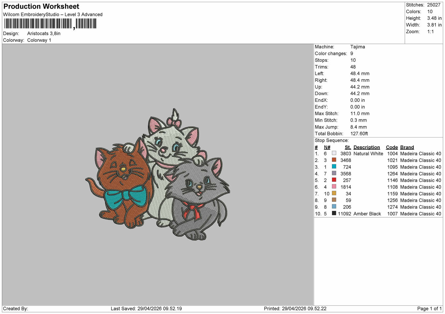 Aristocats Embroidery File 6 sizes
