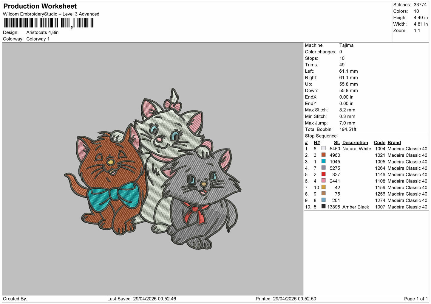 Aristocats Embroidery File 6 sizes
