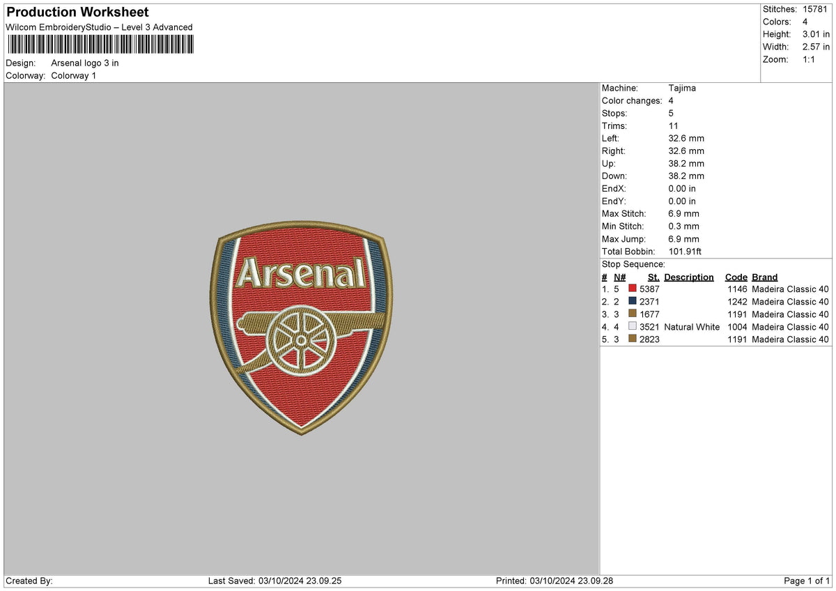 Arsenal0310 Embroidery File 6 sizes