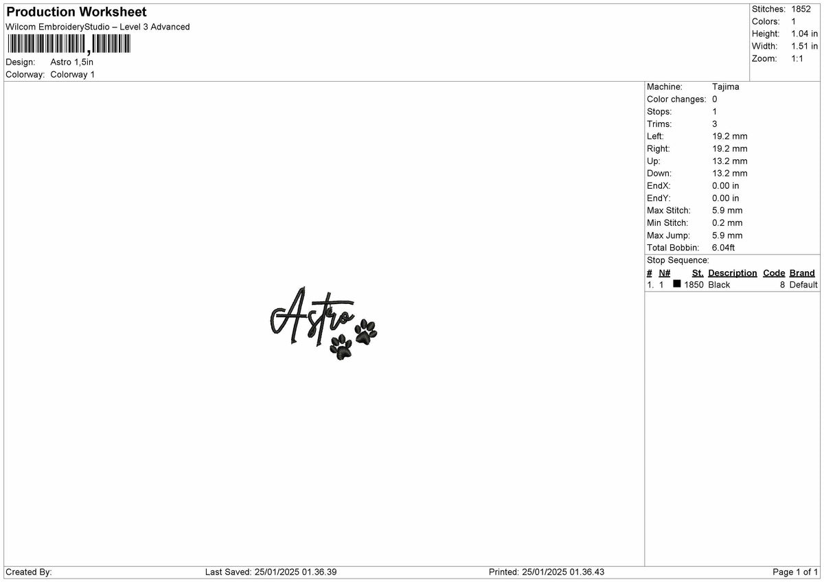 Astrotext 03 Embroidery File 6 sizes