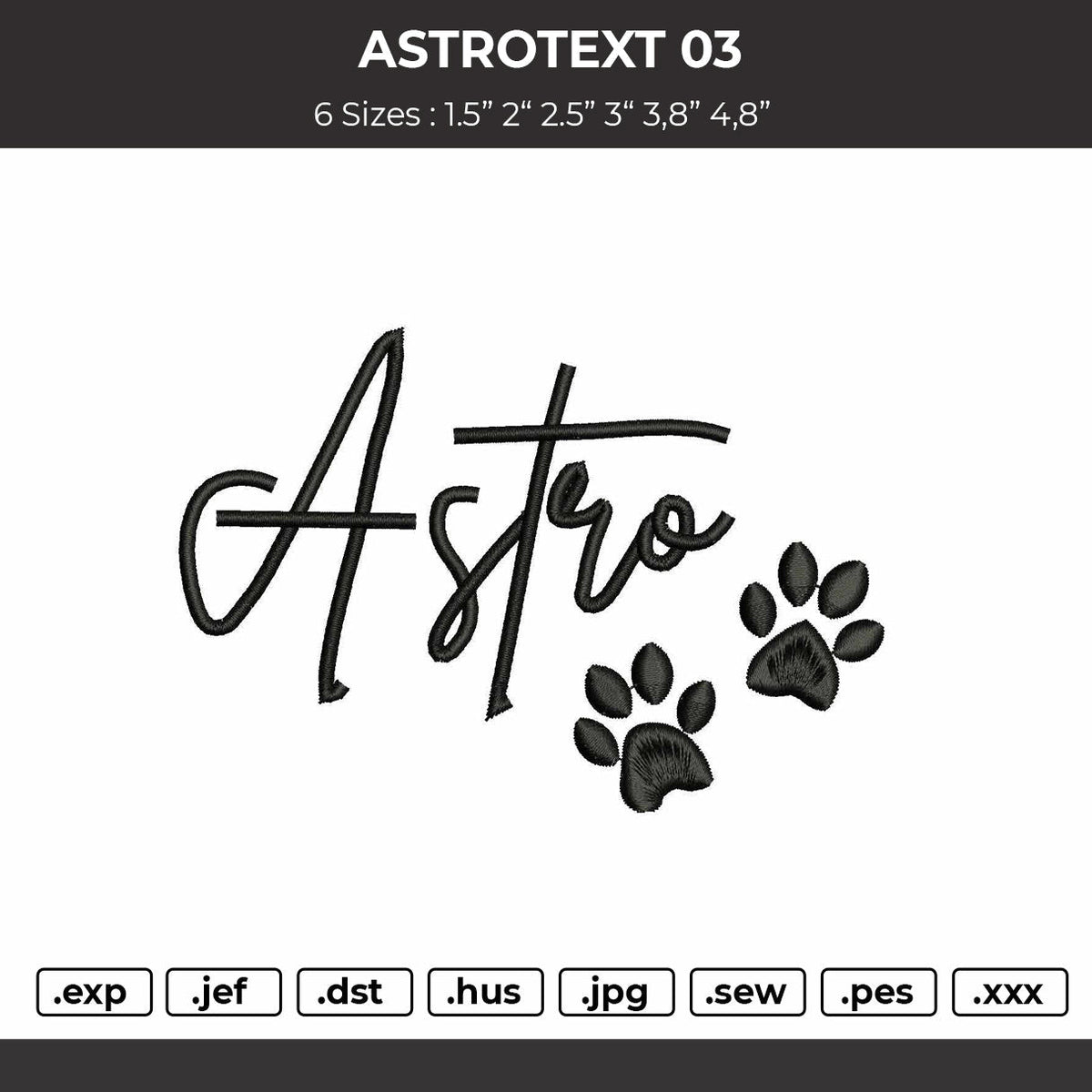 Astrotext 03 Embroidery File 6 sizes