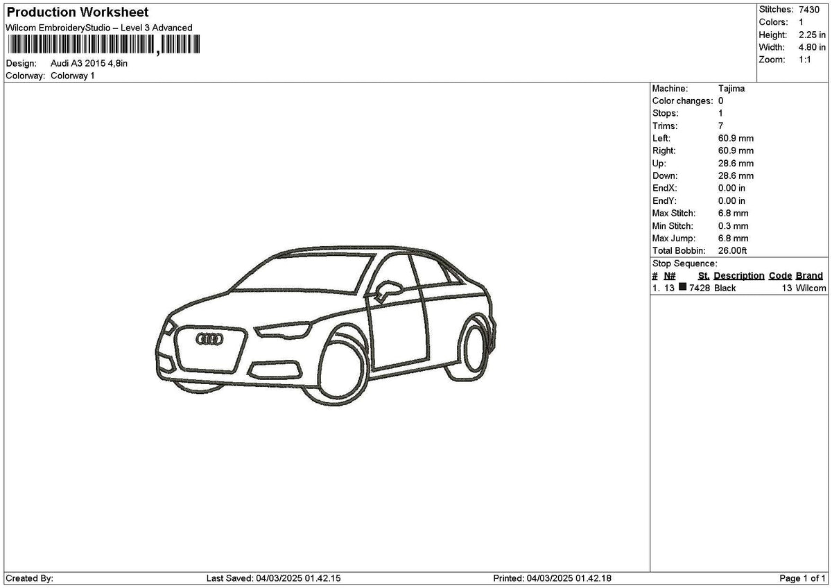 Outline Car 0203 Embroidery File 6 sizes