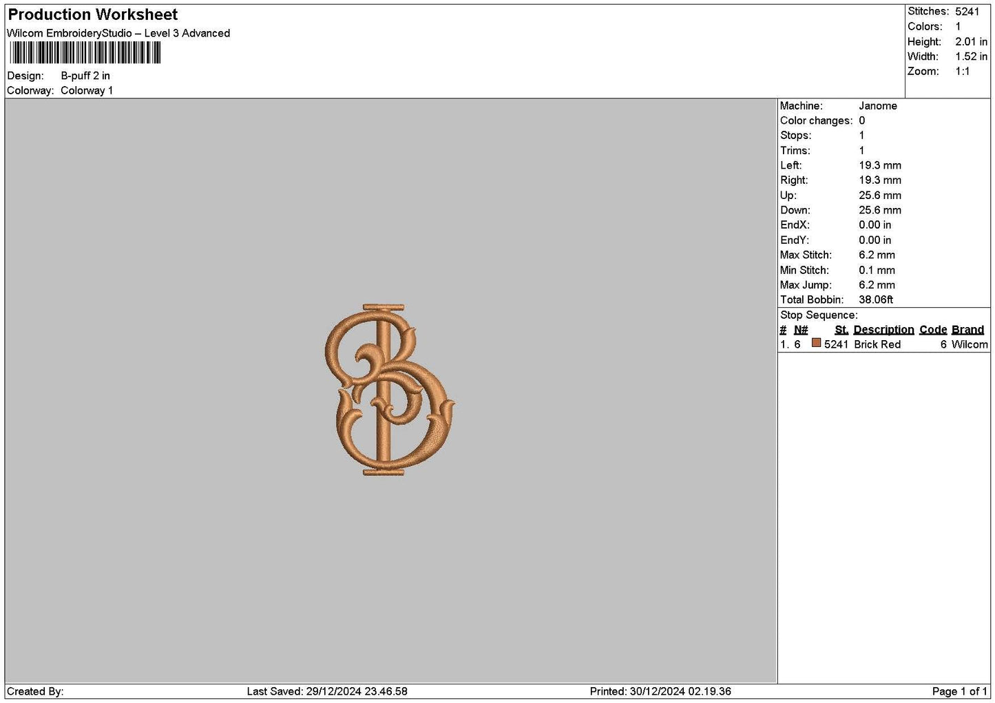 B Puff Embroidery File 6 sizes