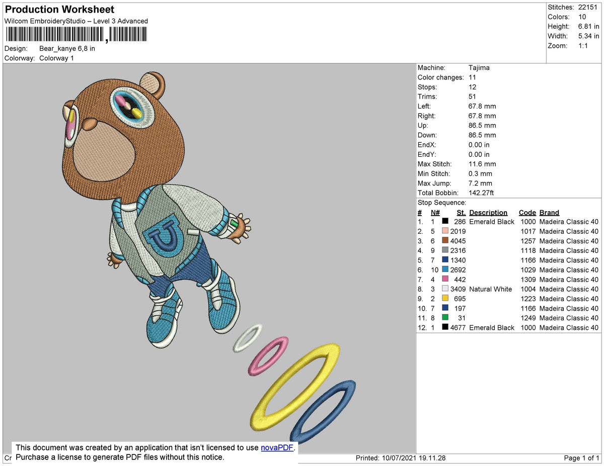 Bear Kanye Embroidery