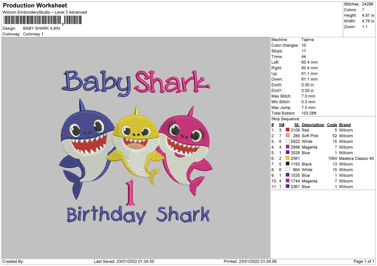 Birthday Shark Embroidery