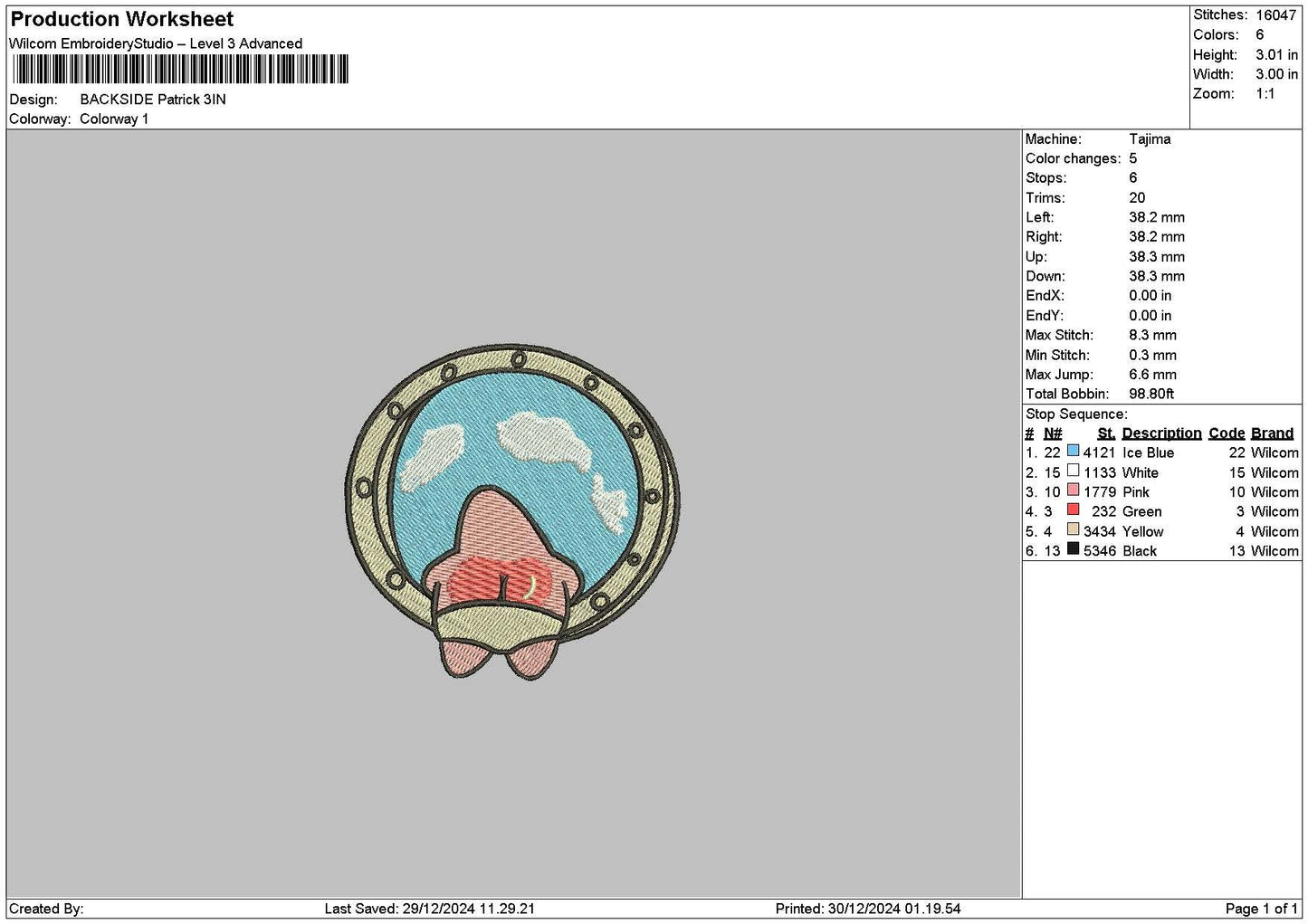 Patrick3012 Embroidery File 6 sizes