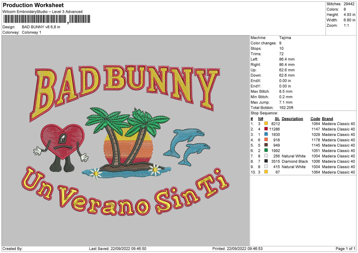 bad bunny v8 rev Embroidery