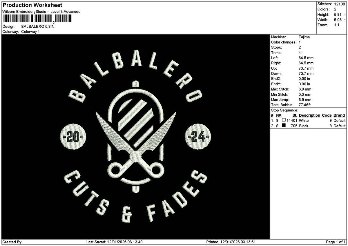 Balbalerotext Embroidery File 6 sizes