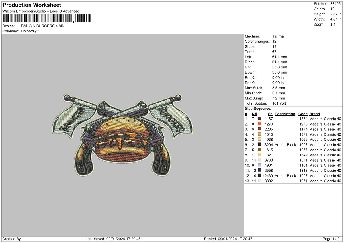 Burgers Embroidery File 6 sizes