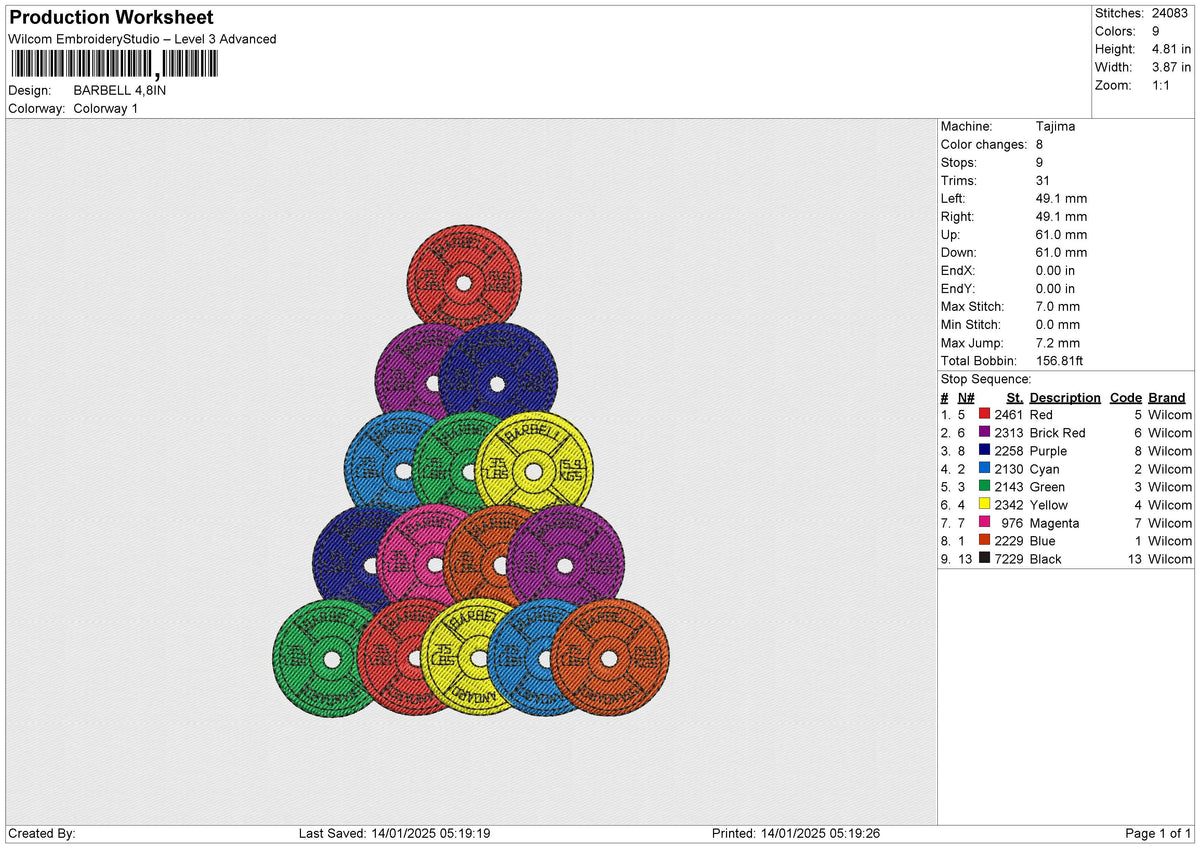 BARBELL Embroidery File 6 size