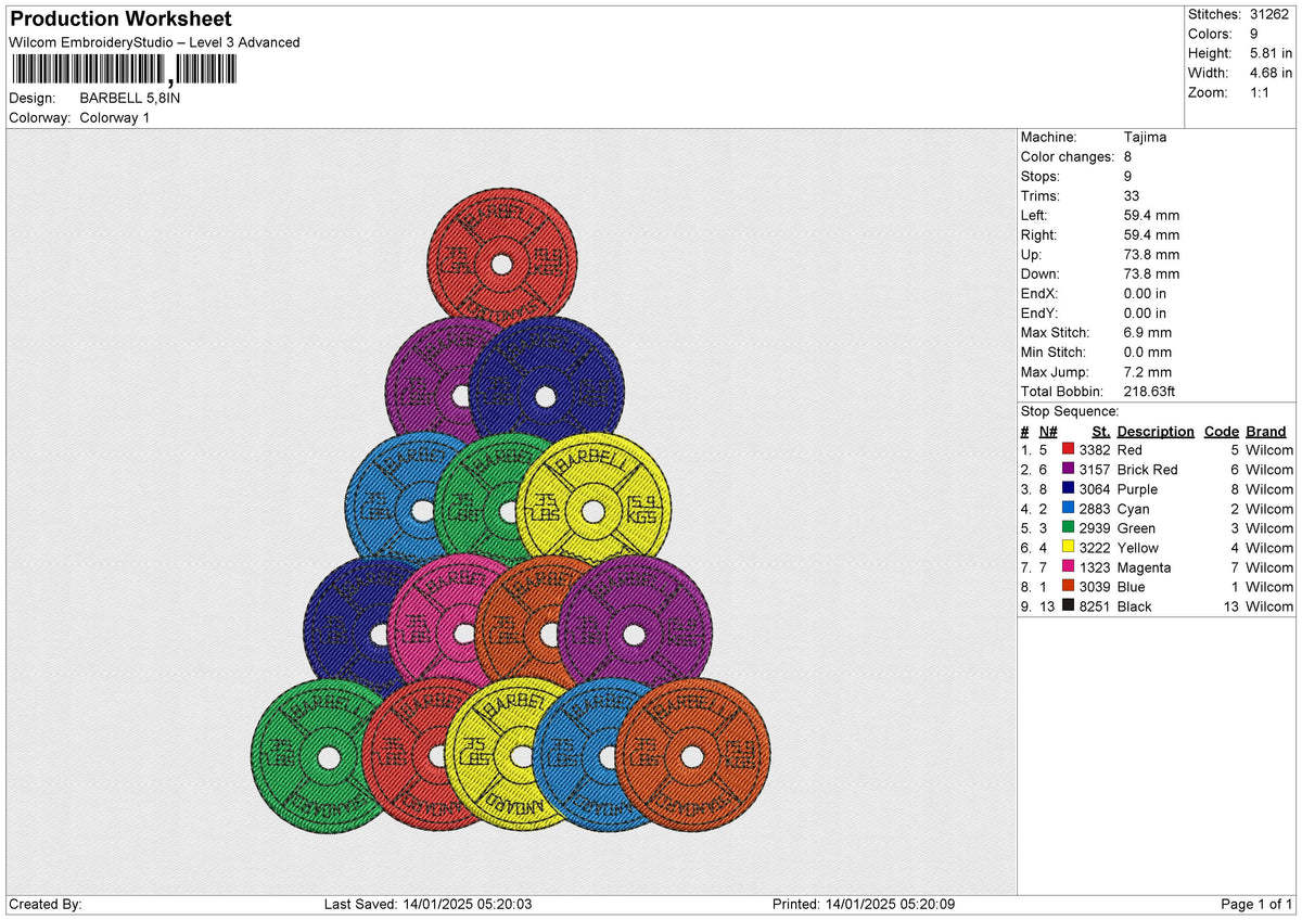 BARBELL Embroidery File 6 size