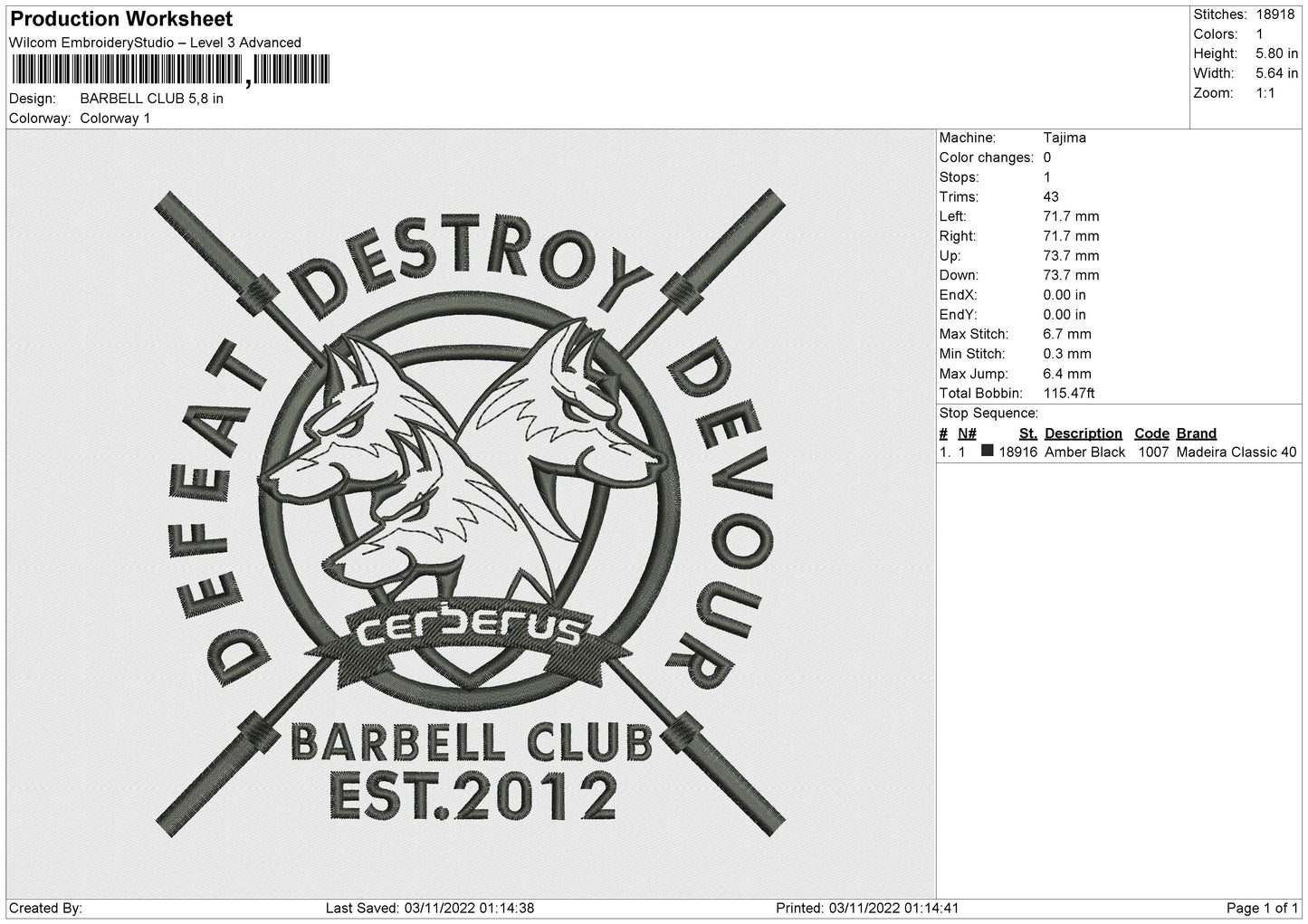 BARBELL CLUB embroidery