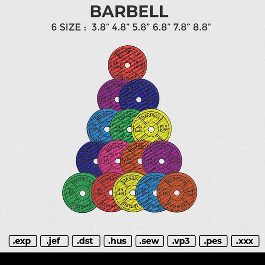 BARBELL Embroidery File 6 size