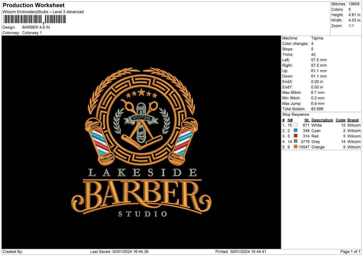 Barber 3024 Embroidery File 6 sizes