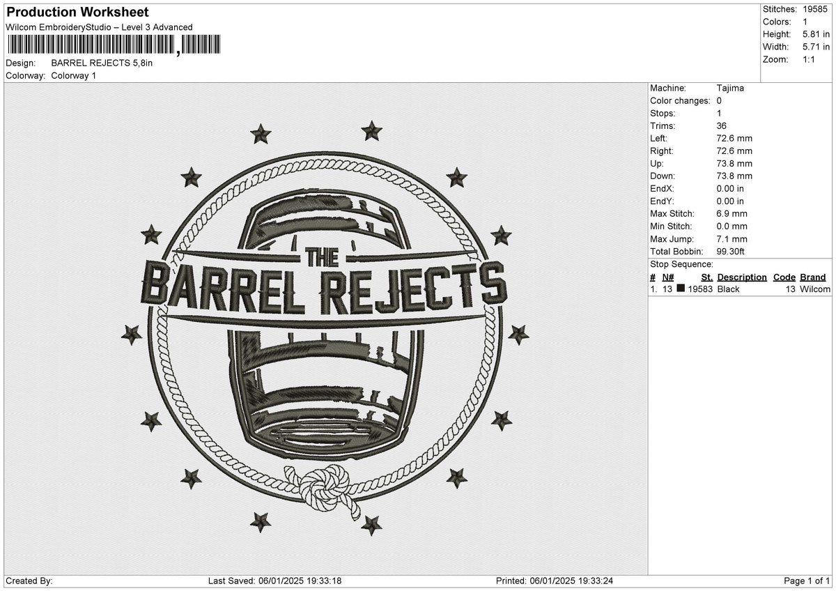 BARREL REJECTS Embroidery File 6 size