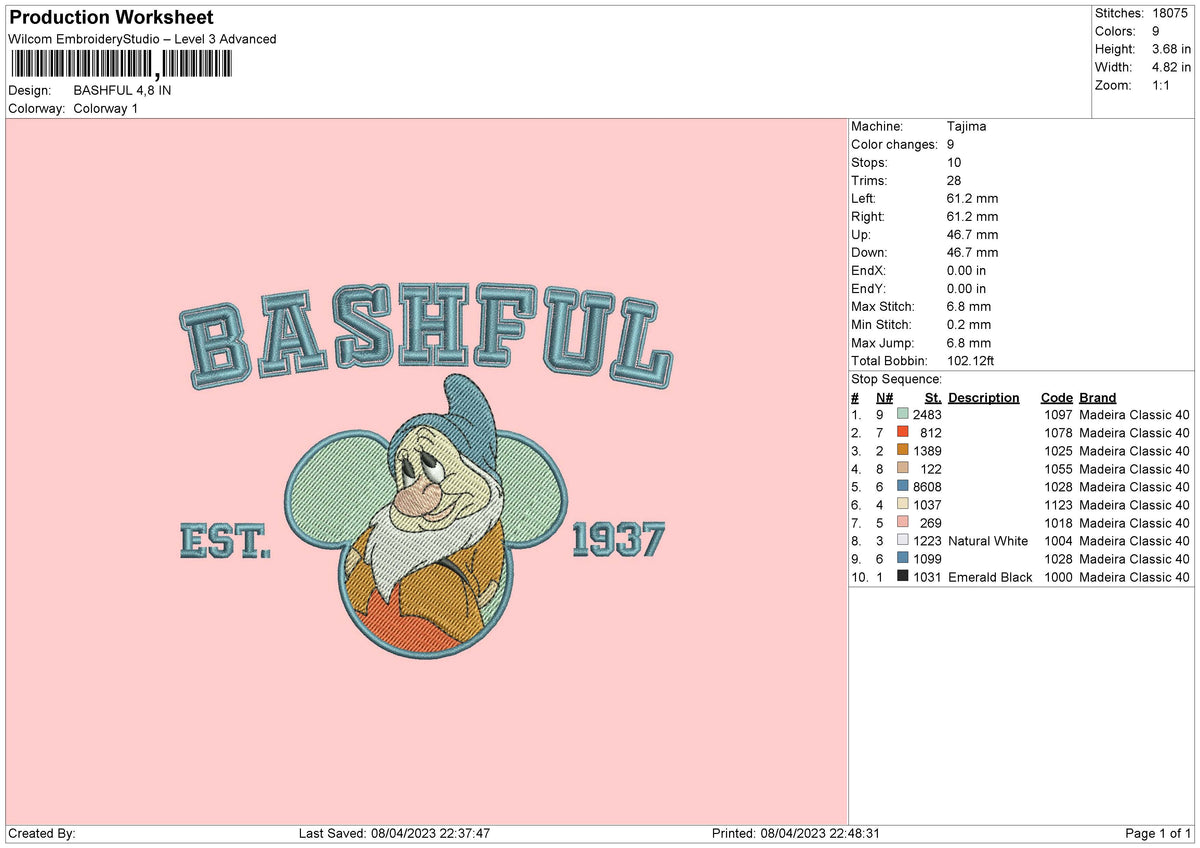 Bashful Embroidery File 6 sizes