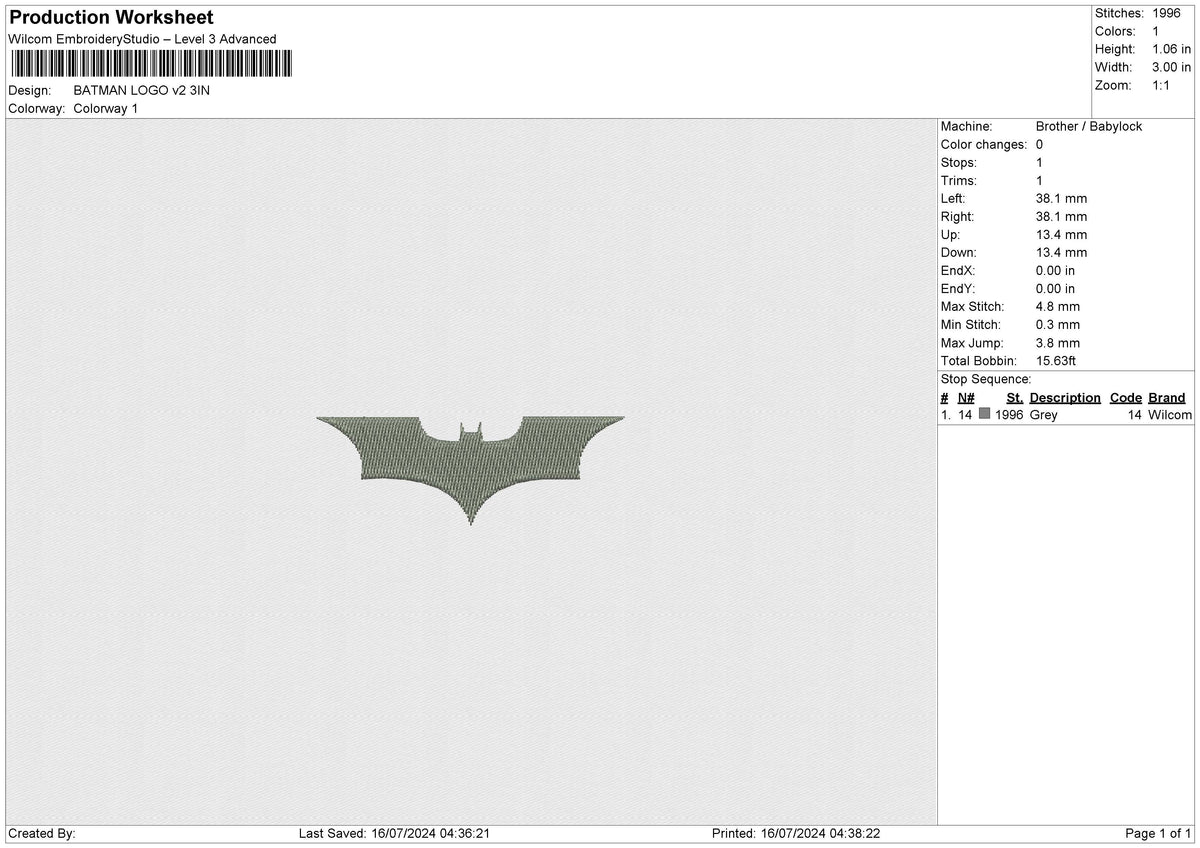 BATMAN LOGO v2 Embroidery File 6 size