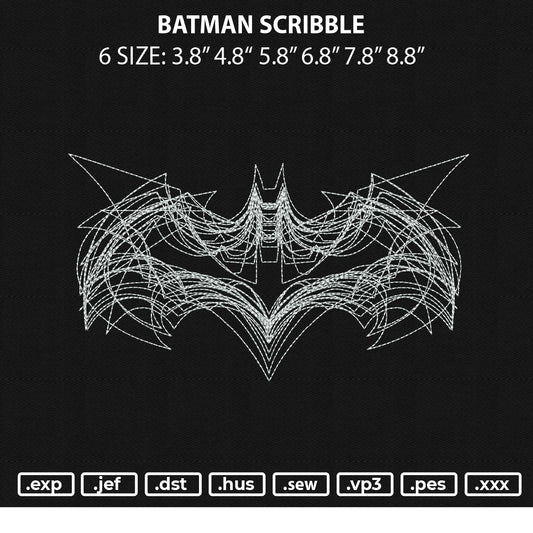 Batman Scribble Embroidery File 6 sizes