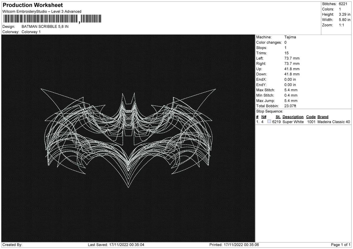 Batman Scribble Embroidery File 6 sizes