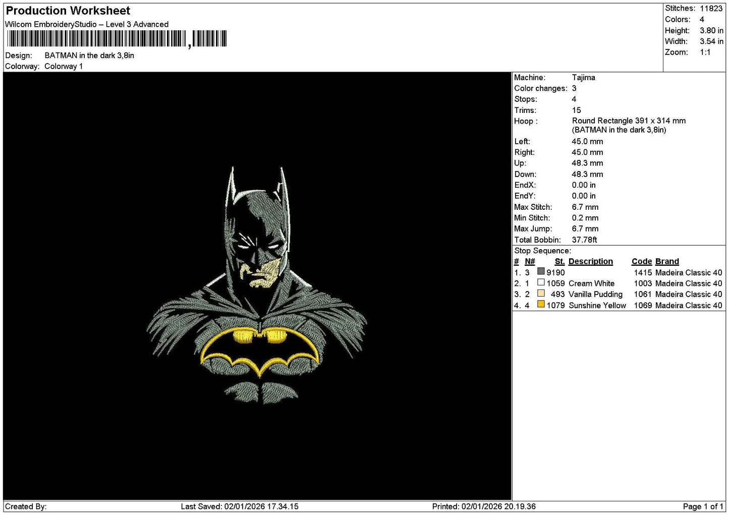 Batman0201 Embroidery File 6 sizes