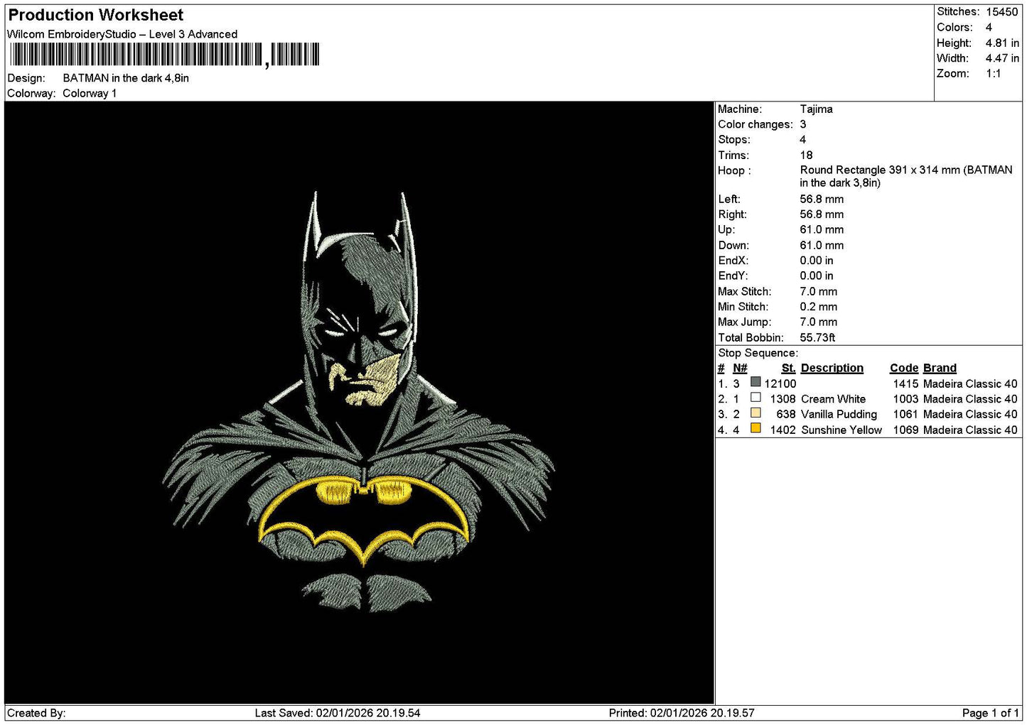 Batman0201 Embroidery File 6 sizes