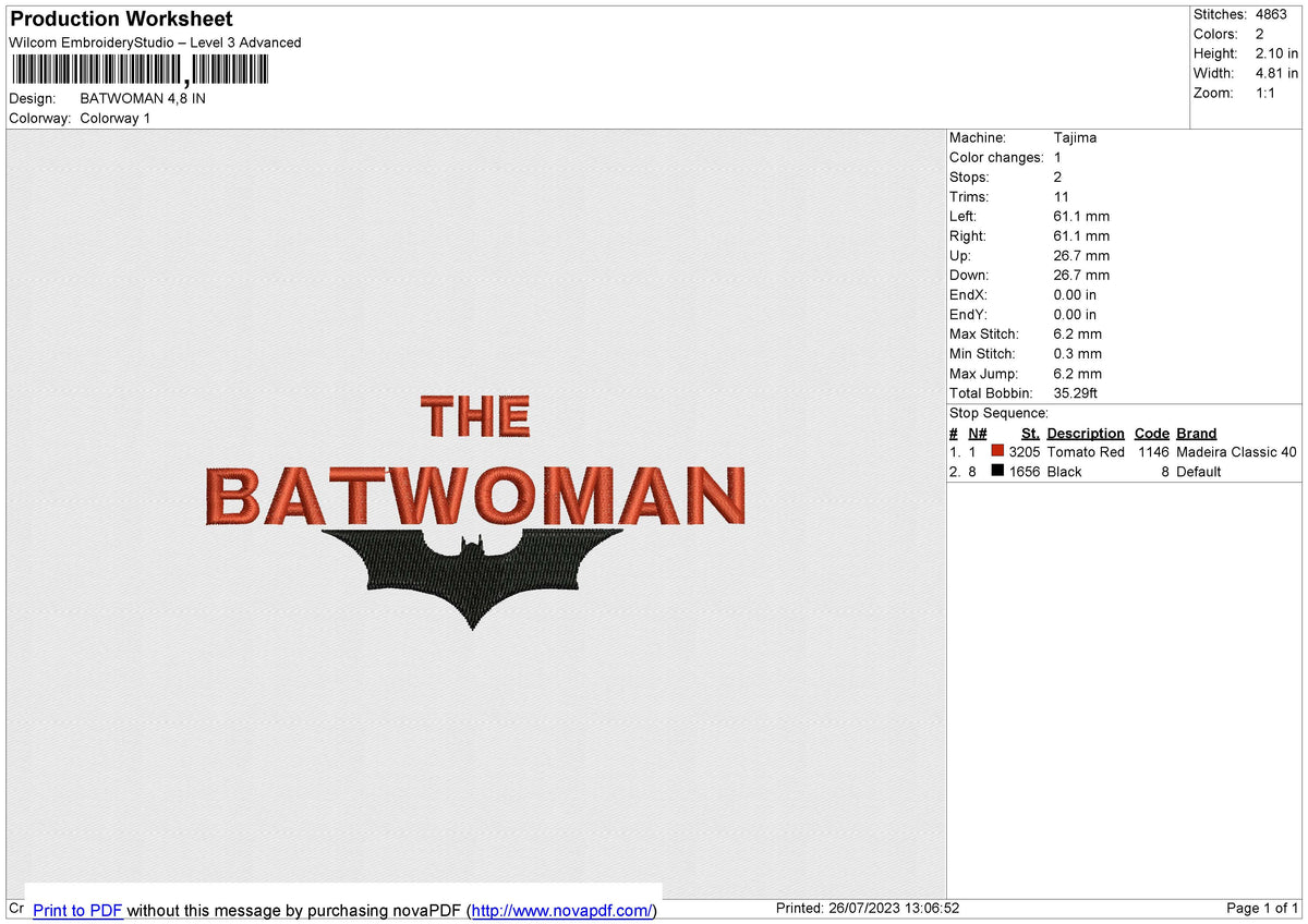 BATWOMAN Embroidery File 6 size