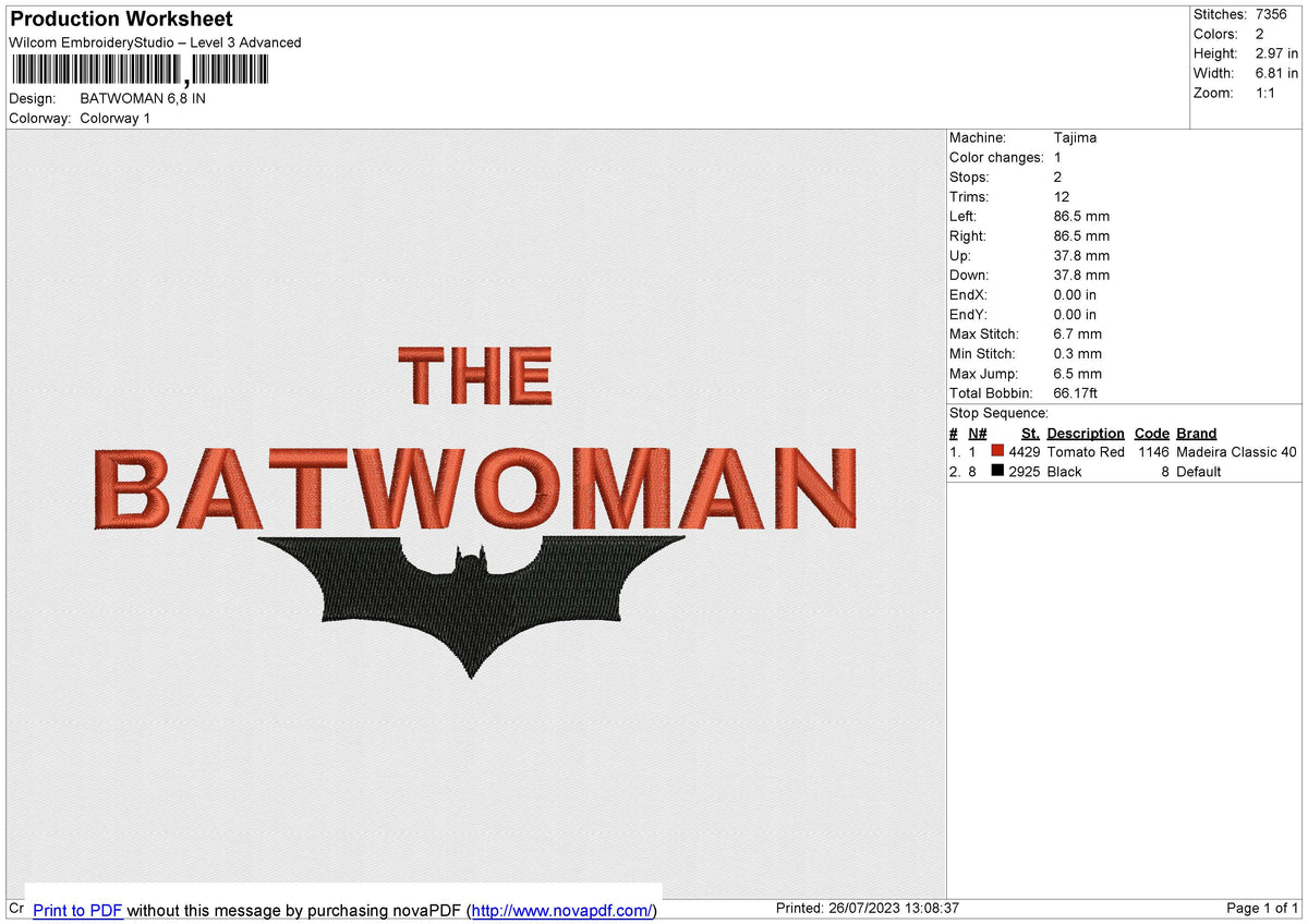 BATWOMAN Embroidery File 6 size