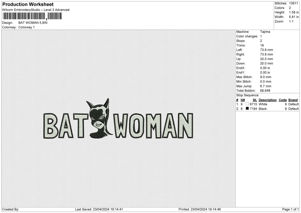 Bat woman v2 Embroidery File 6 size