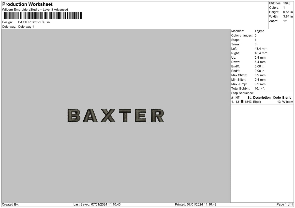 Baxtertext V1 Embroidery File 6 sizes