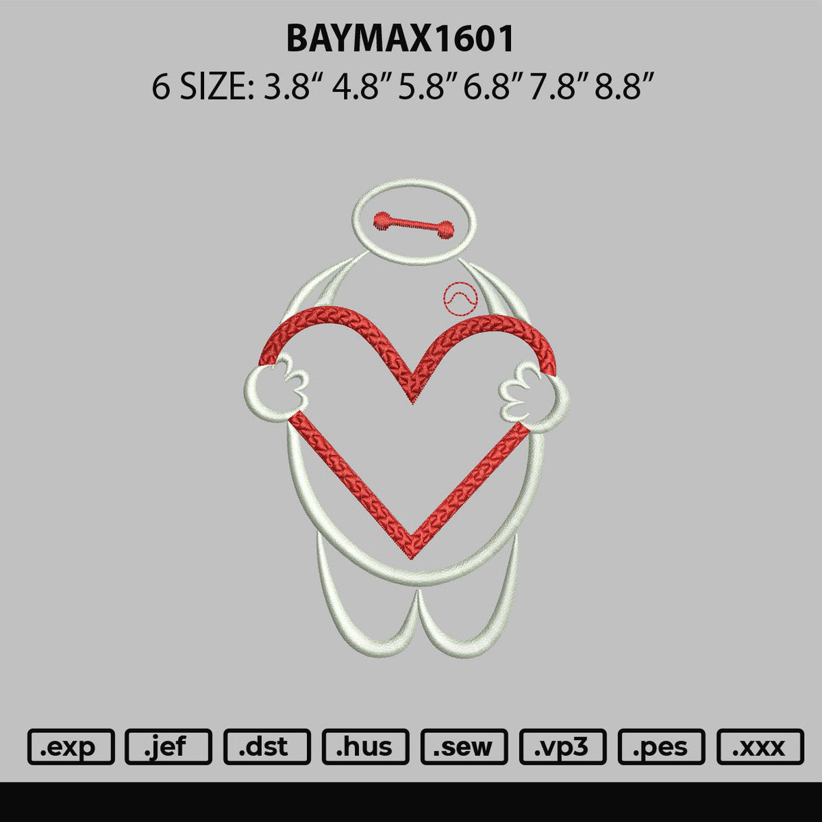 Baymax1601 Embroidery File 6 sizes