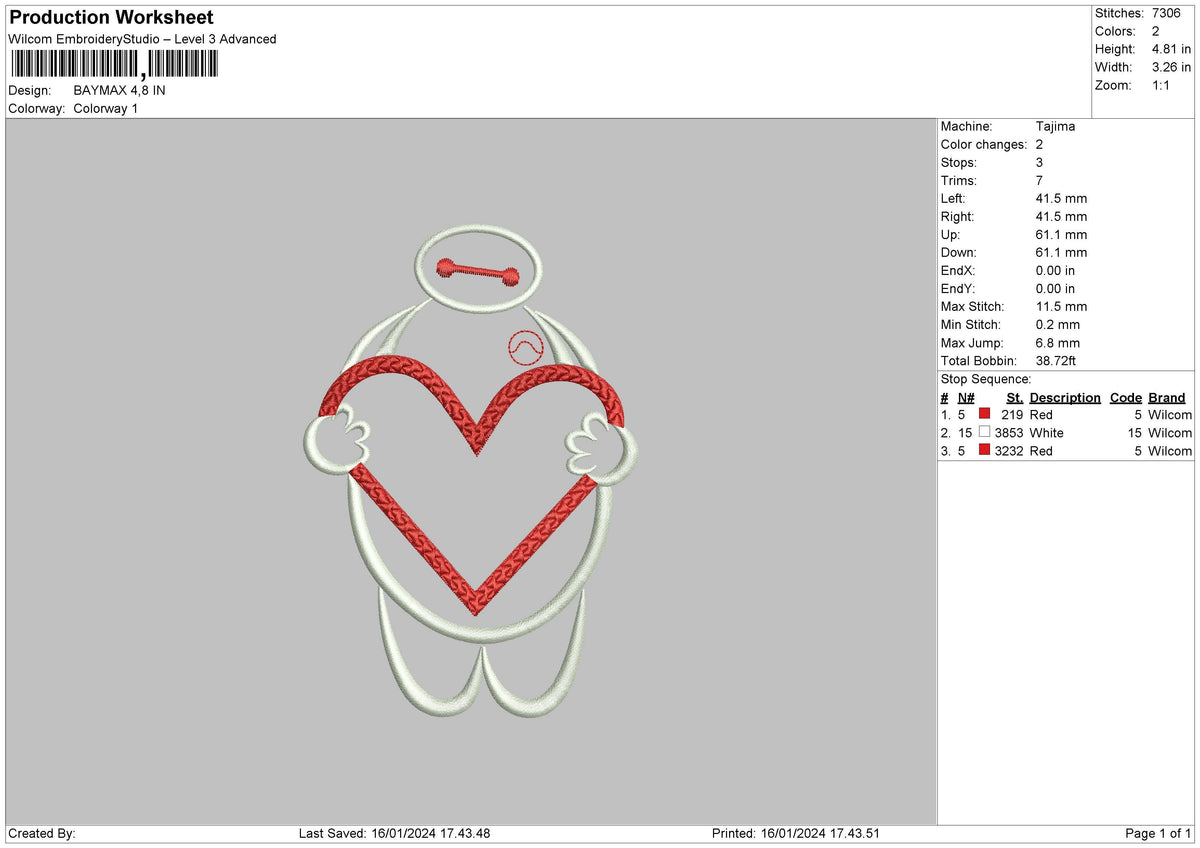 Baymax1601 Embroidery File 6 sizes