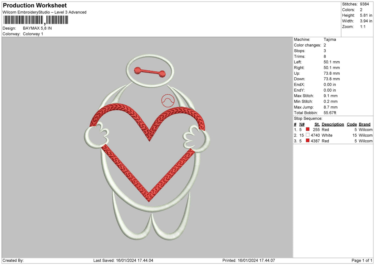 Baymax1601 Embroidery File 6 sizes