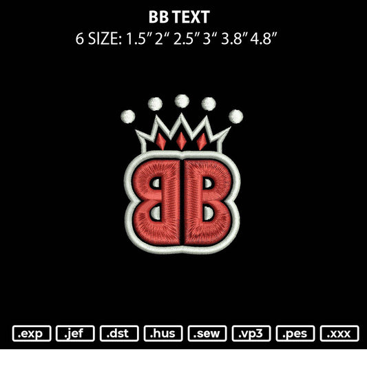 Bb Text Embroidery File 6 sizes
