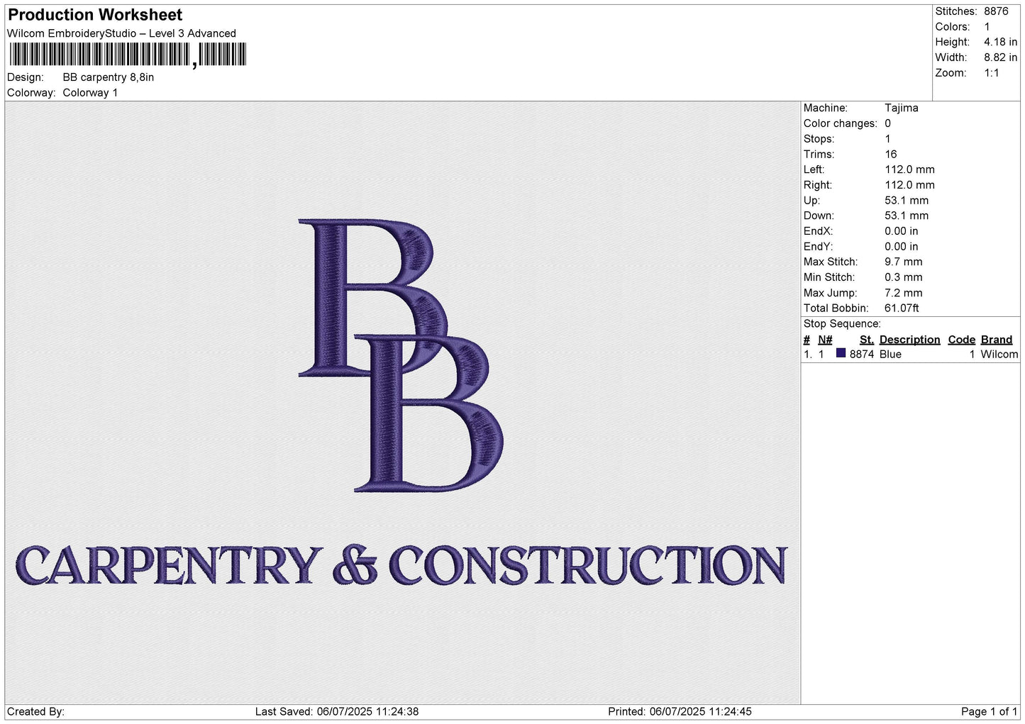 BB carpentry Embroidery File 6 size