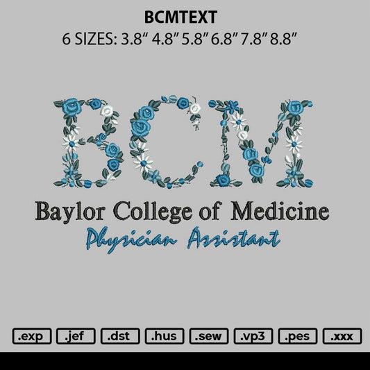 Bcmtext Embroidery File 6 sizes