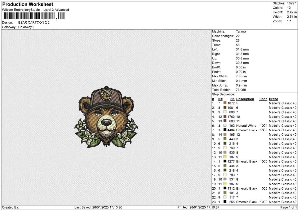 BEAR CARTOON Embroidery File 6 size
