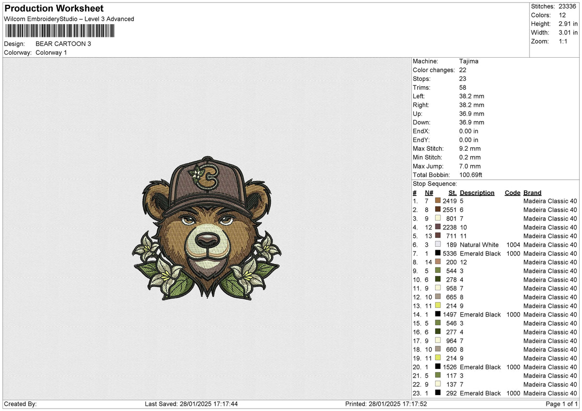 BEAR CARTOON Embroidery File 6 size