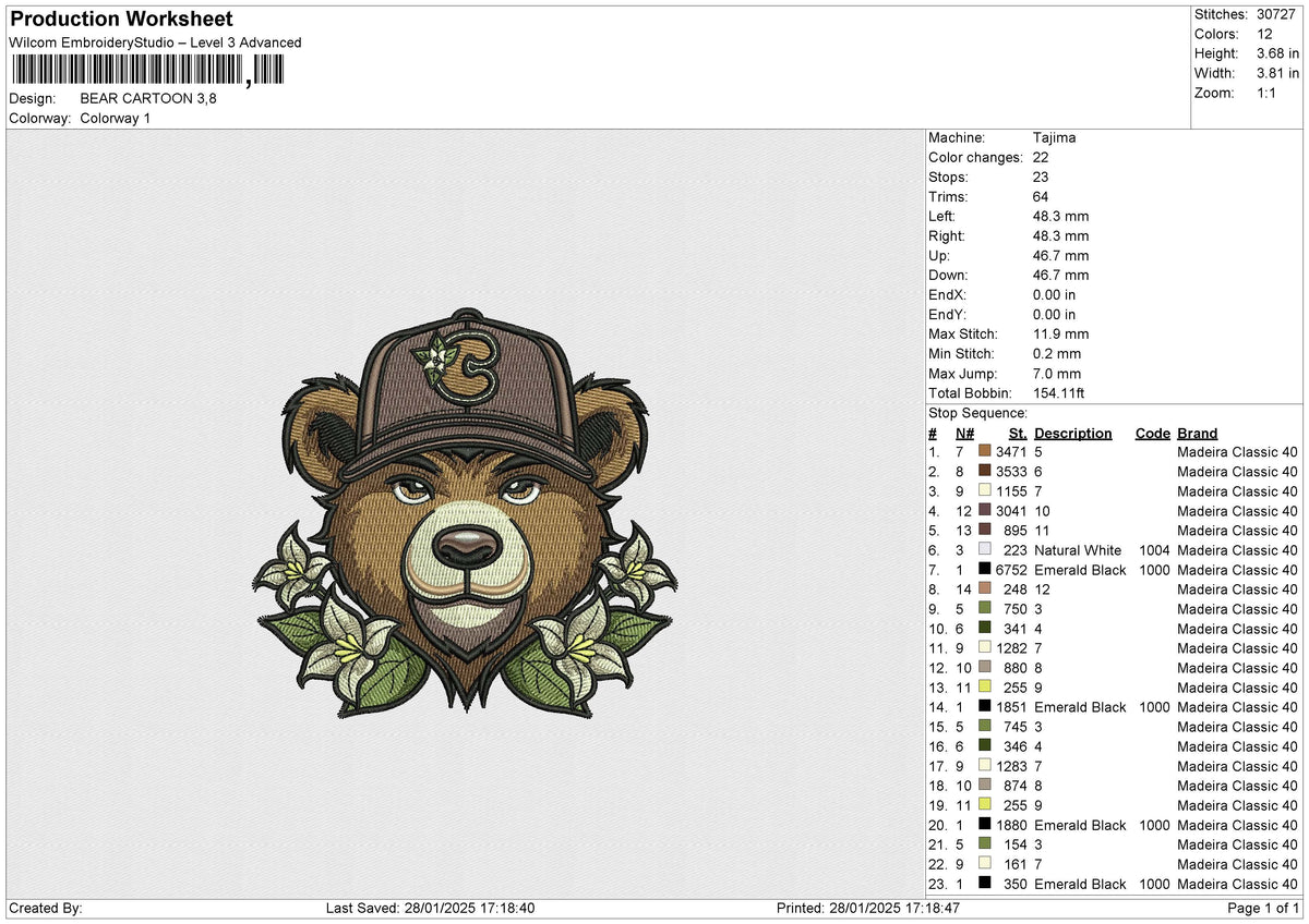 BEAR CARTOON Embroidery File 6 size