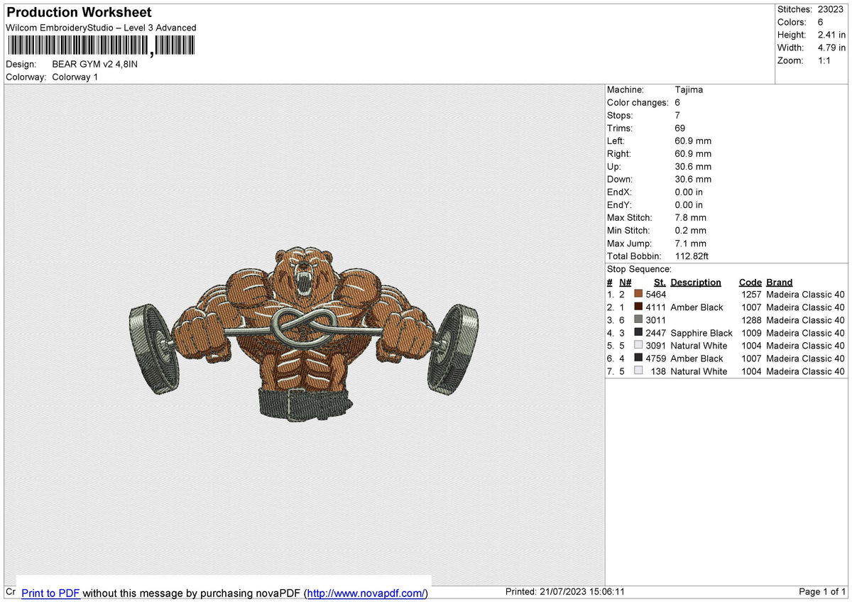 BEAR GYM v2 Embroidery File 6 size