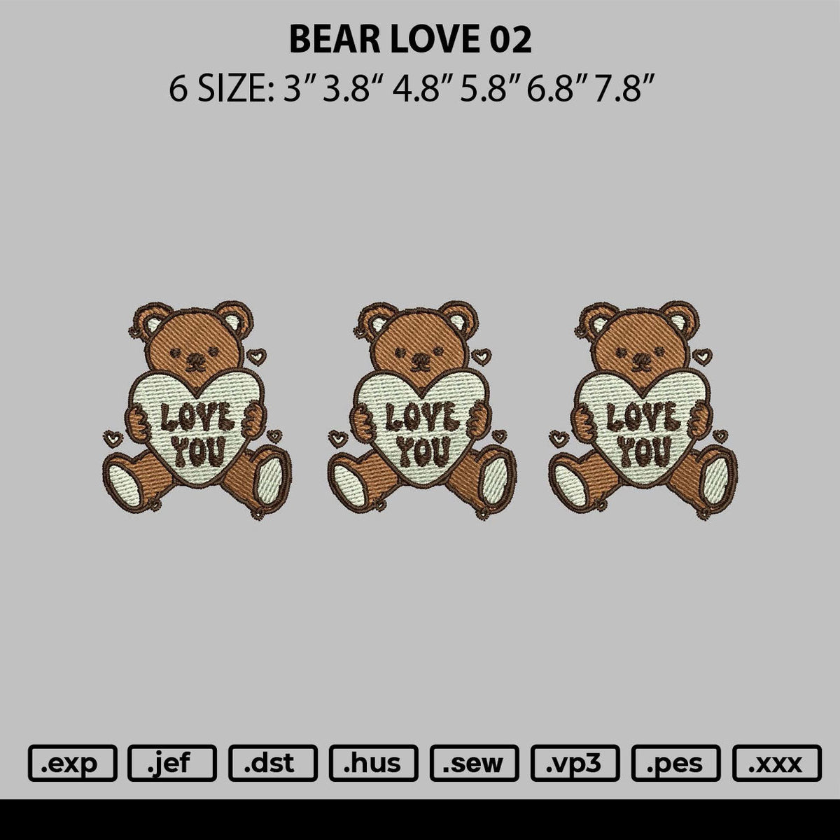 Bear Love 02 Embroidery File 6 sizes