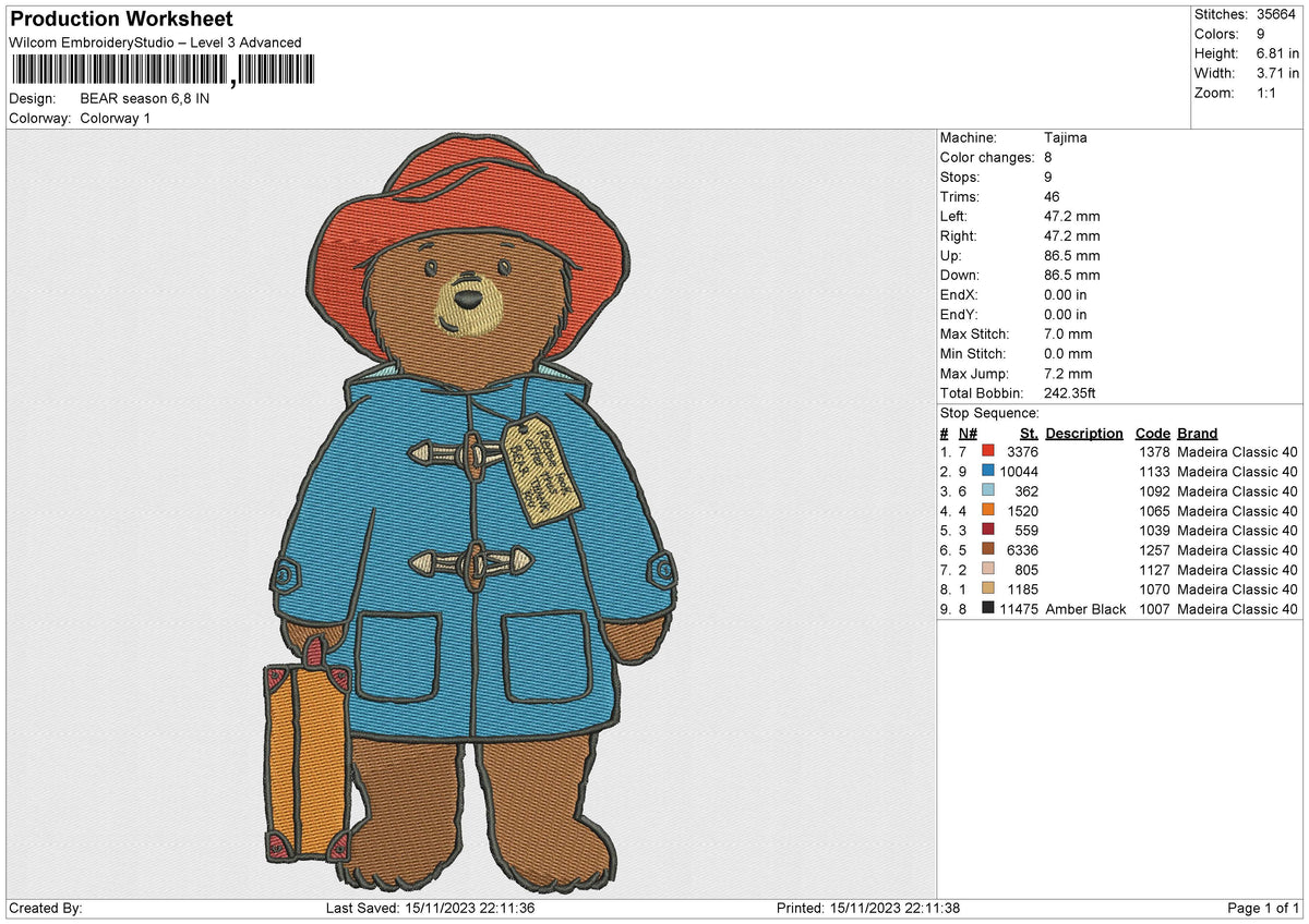BEAR season Embroidery File 6 size
