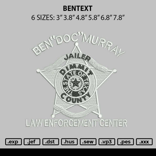 Bentext Embroidery File 6 sizes
