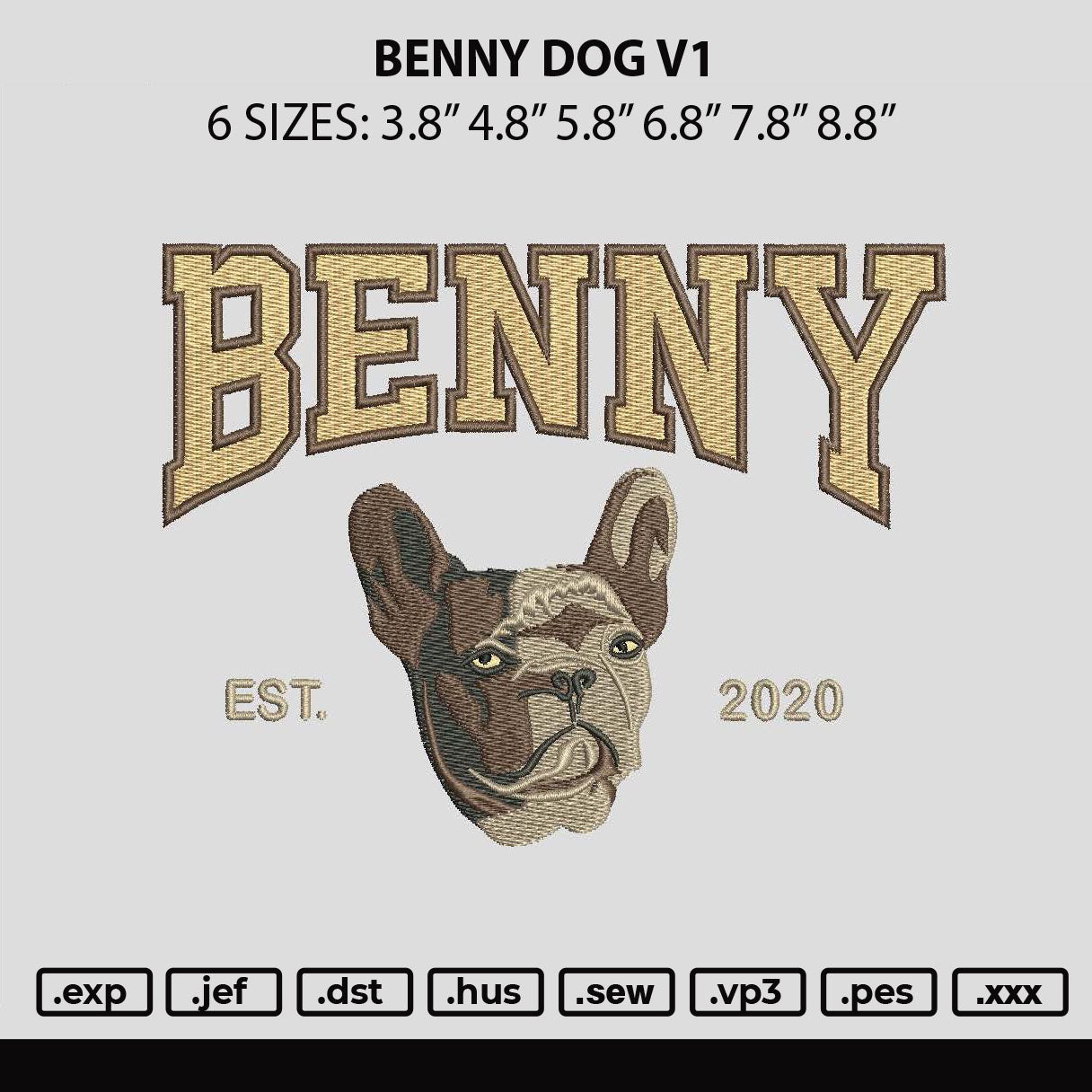 Benny Dog V1 Embroidery File 6 sizes