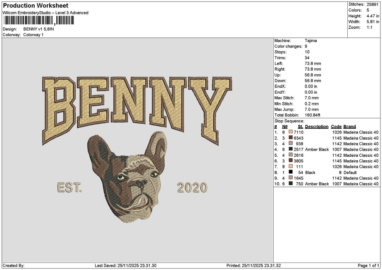 Benny Dog V1 Embroidery File 6 sizes