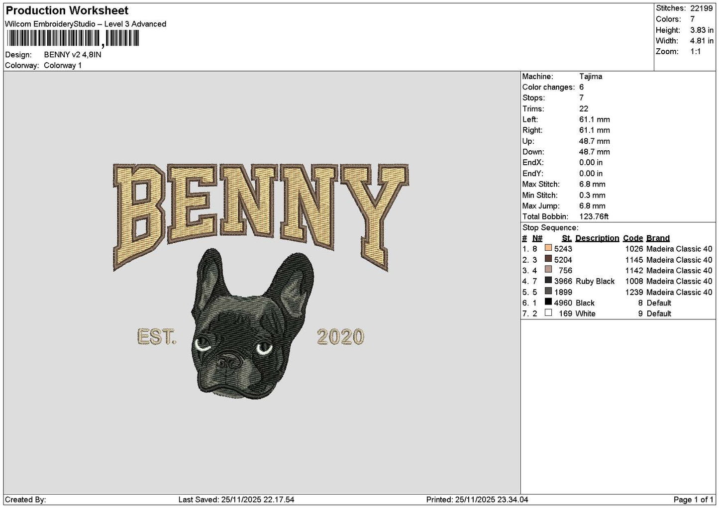 Benny Dog V2 Embroidery File 6 sizes