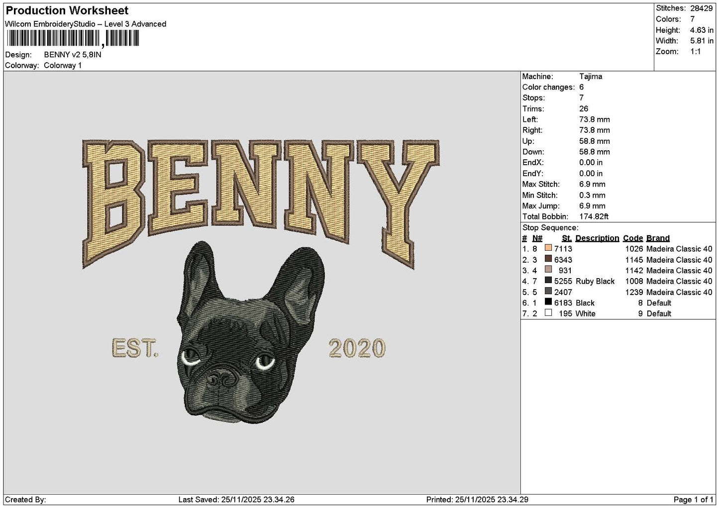 Benny Dog V2 Embroidery File 6 sizes