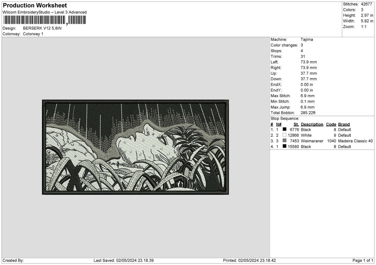 Berserkv12 Embroidery File 6 sizes